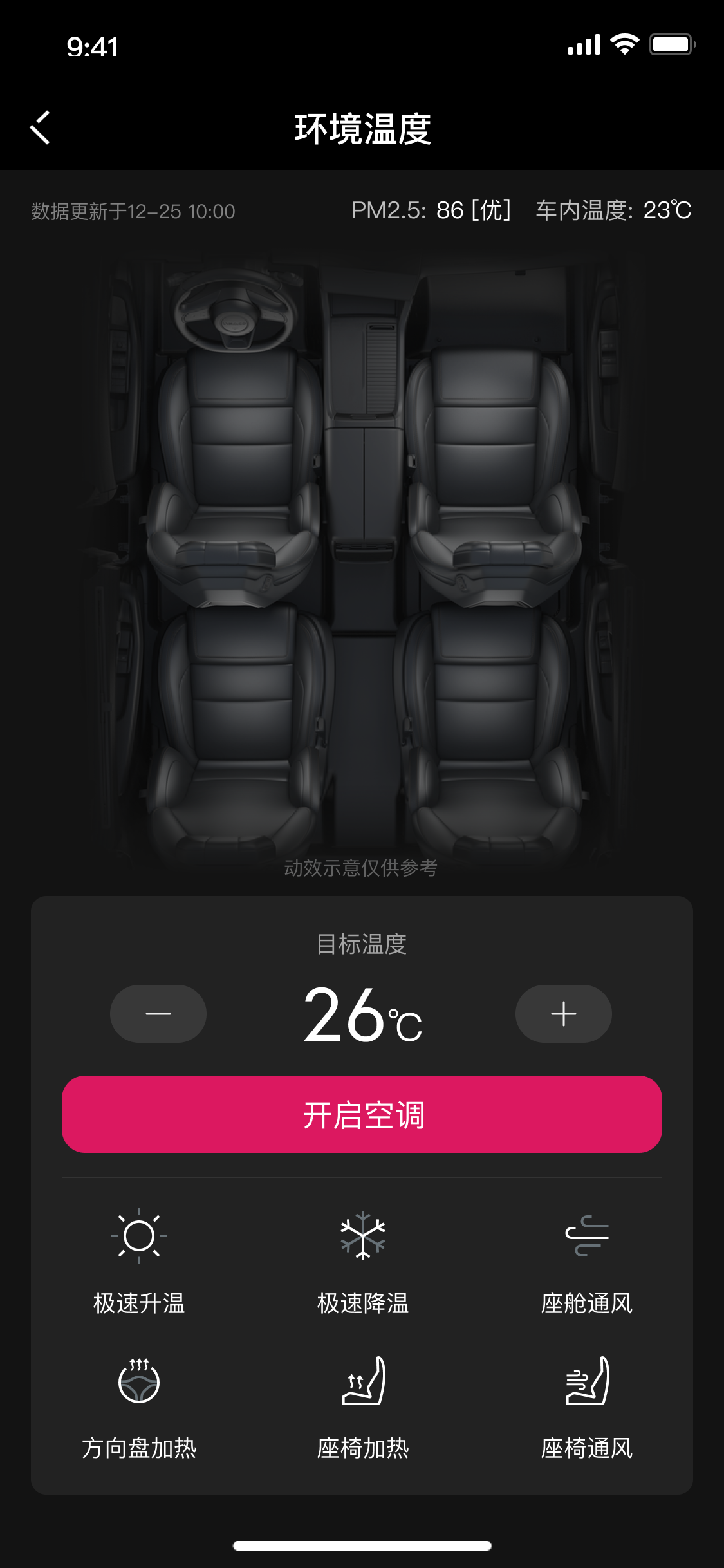 领克环境温度与座舱控制页面